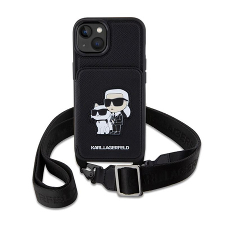 Karl Lagerfeld Crosssbody NFT Saffiano Karl & Choupette - Coque pour iPhone 14 Plus (Noir)