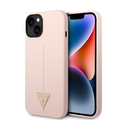 Silikonové pouzdro Guess Triangle Logo - iPhone 14 (růžové)