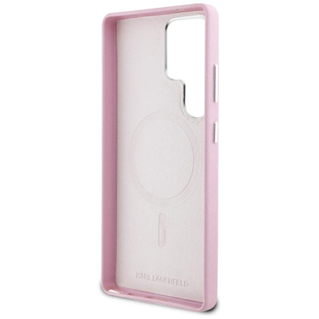 Karl Lagerfeld Saffiano Full Wrapped Elongated Metal Logo MagSafe - Tasche für Samsung Galaxy S25 Ultra (rosa)