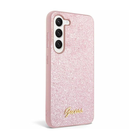 Guess Glitter Flakes Metal Logo Case - pouzdro pro Samsung Galaxy S24+ (růžové)