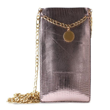 PURO GLAM Chain - Univerzální pouzdro na smartphone se 2 přihrádkami na karty a zlatým řetízkem XL (hnědé)