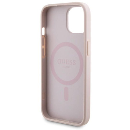 Guess Bundle Pack MagSafe 4G Metal Gold Logo - tok szett + Power Bank 5000mAh MagSafe iPhone 15 (rózsaszín)