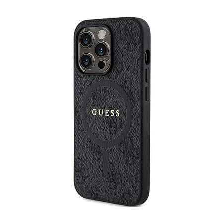 Guess 4G Collection Cuir Logo Métal MagSafe - Étui pour iPhone 13 Pro (noir)