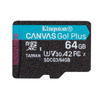 Kingston Canvas Go Plus microSDXC - 64GB A2 V30 Class 10 UHS-I U3 memóriakártya 170/70 Mbps 170/70 Mbps adapterrel