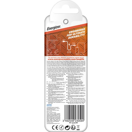Energizer HardCase - USB-A to Lightning connection cable MFi certified 1.2m (Black) lifetime warranty