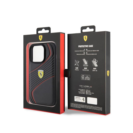Ferrari Twist Metal Logo - Hülle für iPhone 15 Pro (Schwarz)