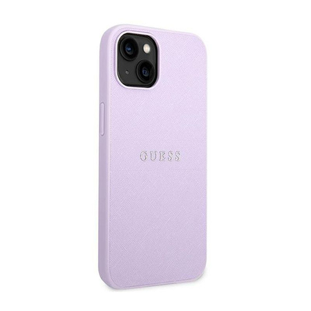 Guess Saffiano Metal Logo Stripes - Etui iPhone 14 Plus (liliowy)
