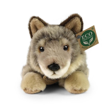 Rappa - Plyšový realistický maskot Vlk ležící 20 cm Ekologicky šetrný