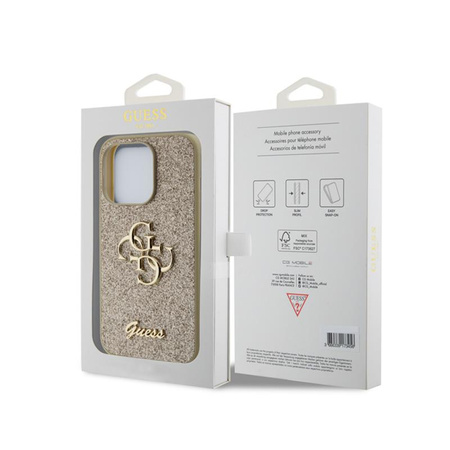 Pouzdro Guess Glitter Script Big 4G - iPhone 15 Pro (zlaté)