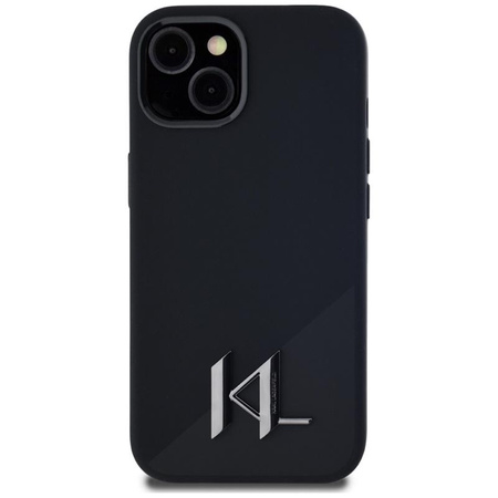 Karl Lagerfeld szilikon árnyék fém kezdőbetűs MagSafe - tok iPhone 15-hez (fekete)