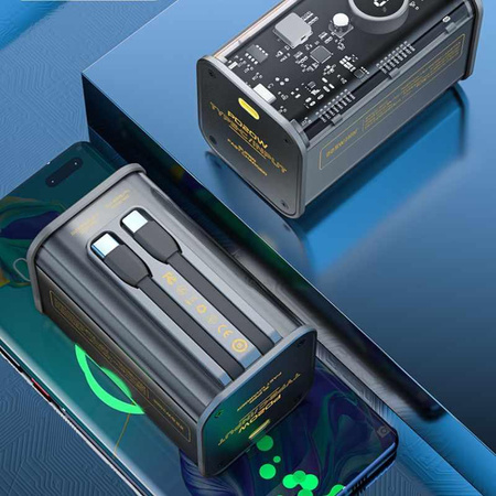 WEKOME WP-347 Vanguard Series - Power banka 20000 mAh se super rychlým nabíjením s integrovaným kabelem USB-C PD 20W a Lightning + USB-A QC3.0 22,5W (černá)