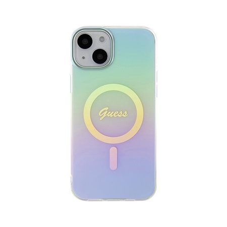 Guess IML Iridescent MagSafe - pouzdro pro iPhone 15 Plus (tyrkysové)