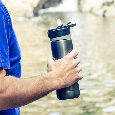 Quokka Spring - Stainless steel thermal bottle bottle with quick opening system 600 ml (Ebony)