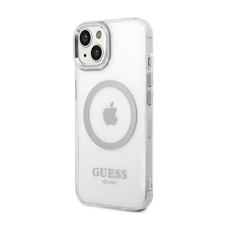 Guess Metal Outline MagSafe - iPhone 14 Tasche (Transparent / Silber)