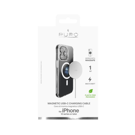Câble de charge magnétique Puro USB-C Magsafe - Chargeur sans fil à induction 15W (blanc)
