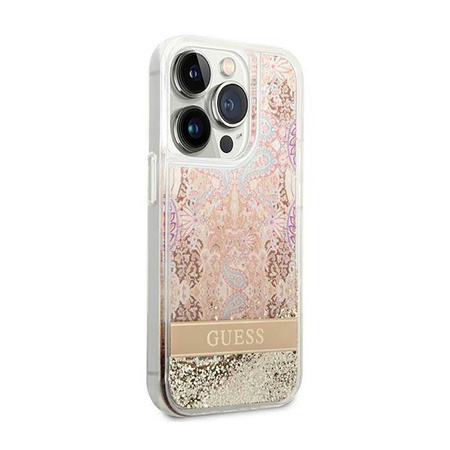 Guess Liquid Glitter Paisley - Hülle für iPhone 14 Pro (Gold)