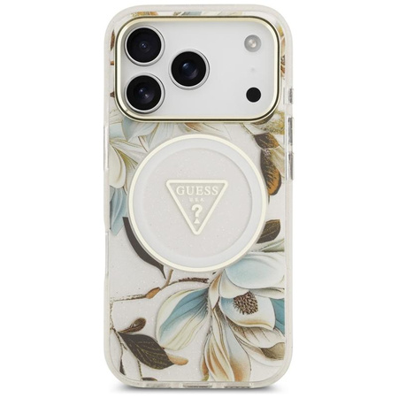 Guess IML Glitter Flowers Triangle MagSafe - Case iPhone 17 Pro (white)