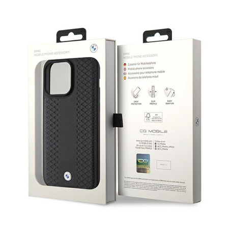 BMW Leather Diamond Pattern - Étui pour iPhone 15 Pro Max (noir)