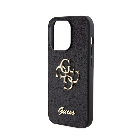 Guess Glitter Script Big 4G - Coque pour iPhone 15 Pro (noir)