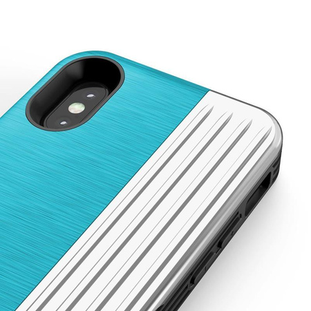 Zizo Retro Series - pouzdro na iPhone Xs / X s kapsou na karty + stojánek + 9H sklo na displej (Baby Blue/Silver)