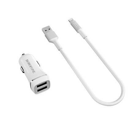 Borofone - Autoladegerät 2x USB Lightning Kabel inklusive, weiß