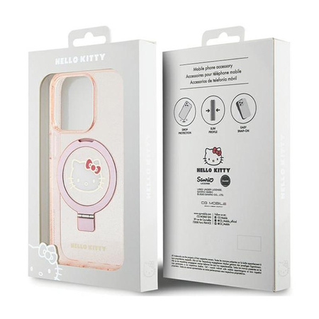 Hello Kitty Ring Stand Glitter Electrop Logo MagSafe - Hülle für iPhone 15 Pro (rosa)