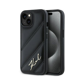 Karl Lagerfeld Diagonal Quilted Script - Coque pour iPhone 15 Plus / 14 Plus (noir)