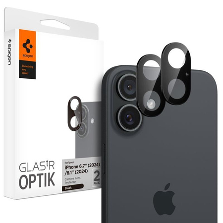 Spigen Optik GLAS.TR Camera Protector 2er-Pack - Objektivschutzglas für iPhone 16 / 16 Plus (2 Stück) (Schwarz)
