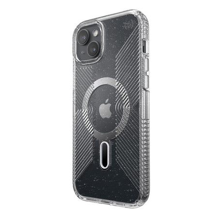 Speck Presidio Lux Grip ClickLock & Magsafe - Coque pour iPhone 15 Plus (Transparente / Finition Chrome / Argent Serein)