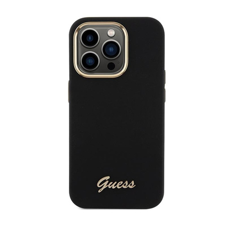 Guess Silicone Script Metal Logo & Frame - Coque iPhone 15 Pro Max (noir)
