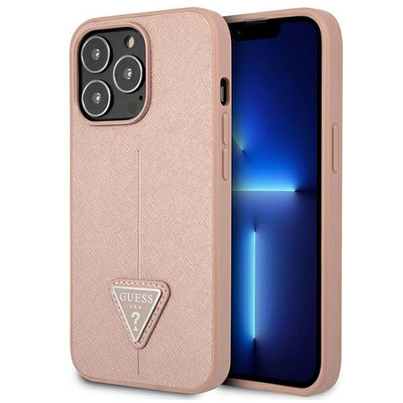 Guess Saffiano háromszög logós tok - iPhone 13 Pro Max tok (rózsaszín)