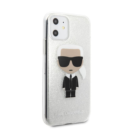 Karl Lagerfeld Iconic Karl - pouzdro pro iPhone 11 (stříbrné třpytky)