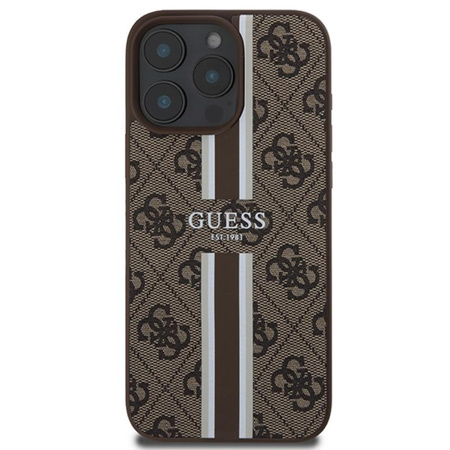 Guess 4G Étui MagSafe à rayures imprimées - iPhone 16 Pro Max (marron)