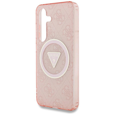 Guess 4G Glitter Triangle Buttons MagSafe - étui pour Samsung Galaxy S25 (rose)