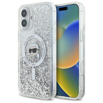 Karl Lagerfeld Liquid Glitter Karl Head MagSafe - iPhone 16 Hülle (Transparent)