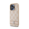 DKNY Leather Checkered Mono Pattern & Printed Stripes - iPhone 15 Pro Max Case (pink)