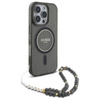 Guess IML Glitter With Pearl Strap MagSafe - Case for iPhone 16 Pro (Black)