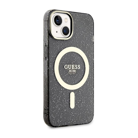 Guess Glitter Gold MagSafe - pouzdro pro iPhone 14 (černé)