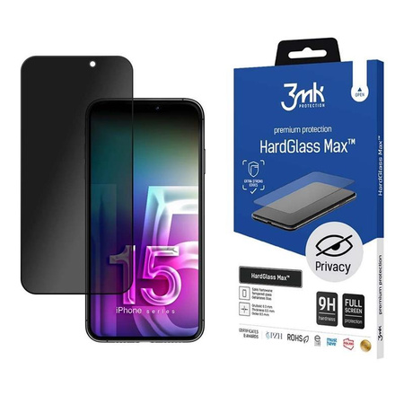 3MK HardGlass Max Privacy - Tvrzené sklo s filtrem soukromí pro iPhone 15 Pro (černé)