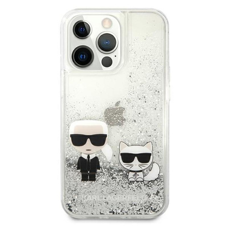 Karl Lagerfeld Liquid Glitter Karl & Choupette - iPhone 13 Pro Tasche (silber)