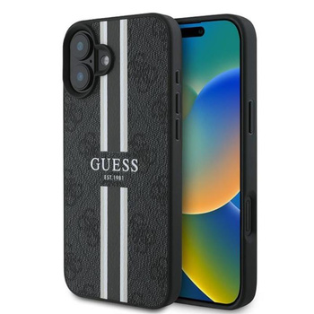 Guess 4G Gedruckte Streifen MagSafe - iPhone 16 Plus Tasche (schwarz)
