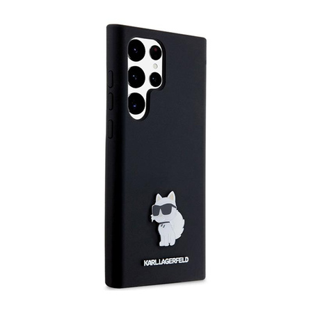 Karl Lagerfeld szilikon Choupette fém kitűző - Samsung Galaxy S24 Ultra tok (fekete)