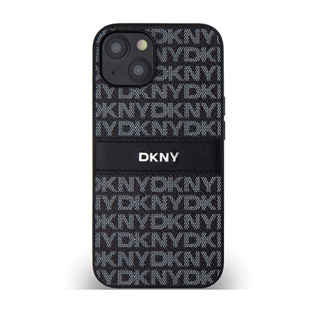 DKNY Lederhülle mit Monostreifen und Metall-Logo - iPhone 15 Plus / 14 Plus (schwarz)