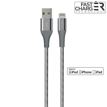 PURO Fabric K2 - Câble USB-A/Lightning MFi tressé ultra-résistant 1,2 m (gris spatial)