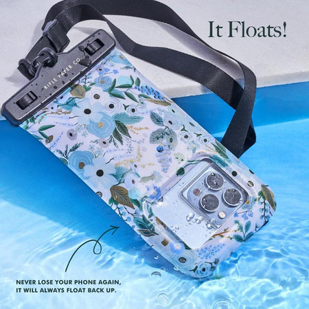 Rifle Paper Waterproof Floating Pouch - Étui étanche pour smartphones jusqu'à 6,7" (Garden Party Blue)