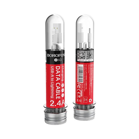 Borofone - USB-A Lightning kábel csőbe csomagolva, 1 m (fehér)