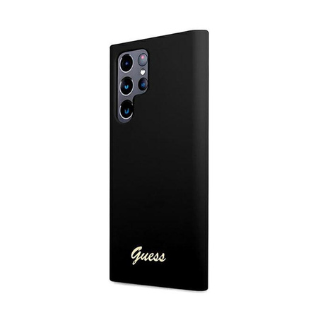 Guess Silikon Script Metall Logo - Samsung Galaxy S22 Ultra Tasche (schwarz)