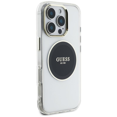 Guess IML Metallfarbener Kreis Klassisches Logo MagSafe - Gehäuse für iPhone 16 Pro (schwarz)