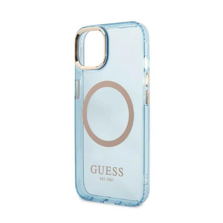 Guess Gold Outline průsvitné pouzdro MagSafe - iPhone 13 (modré)