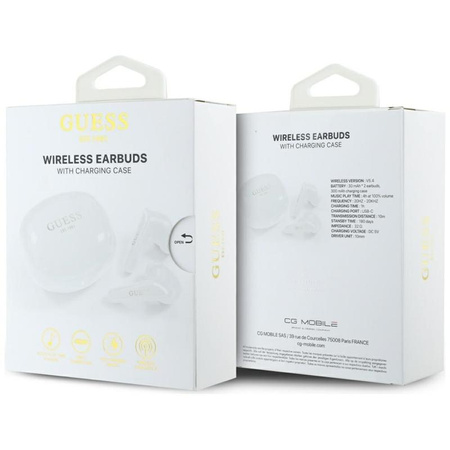 Guess Flat Classic Logo Electroplated - Casque TWS + étui de chargement (blanc)